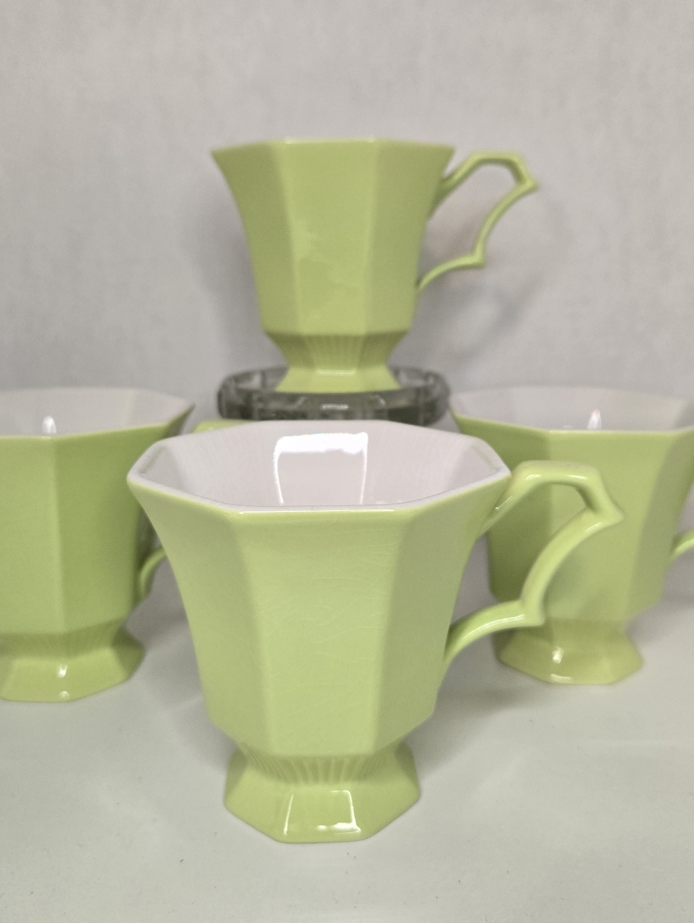 Vintage Independence Ironstone Interpace Japan Green Octagon 4 Tea/Coffee Cups
